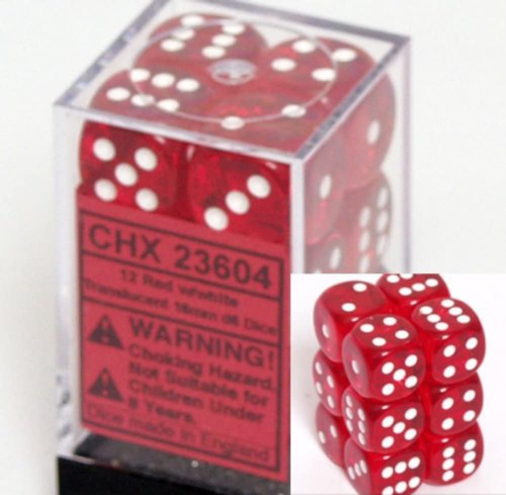 Chessex 12D6 16Mm Translucent Red/White Chx23604