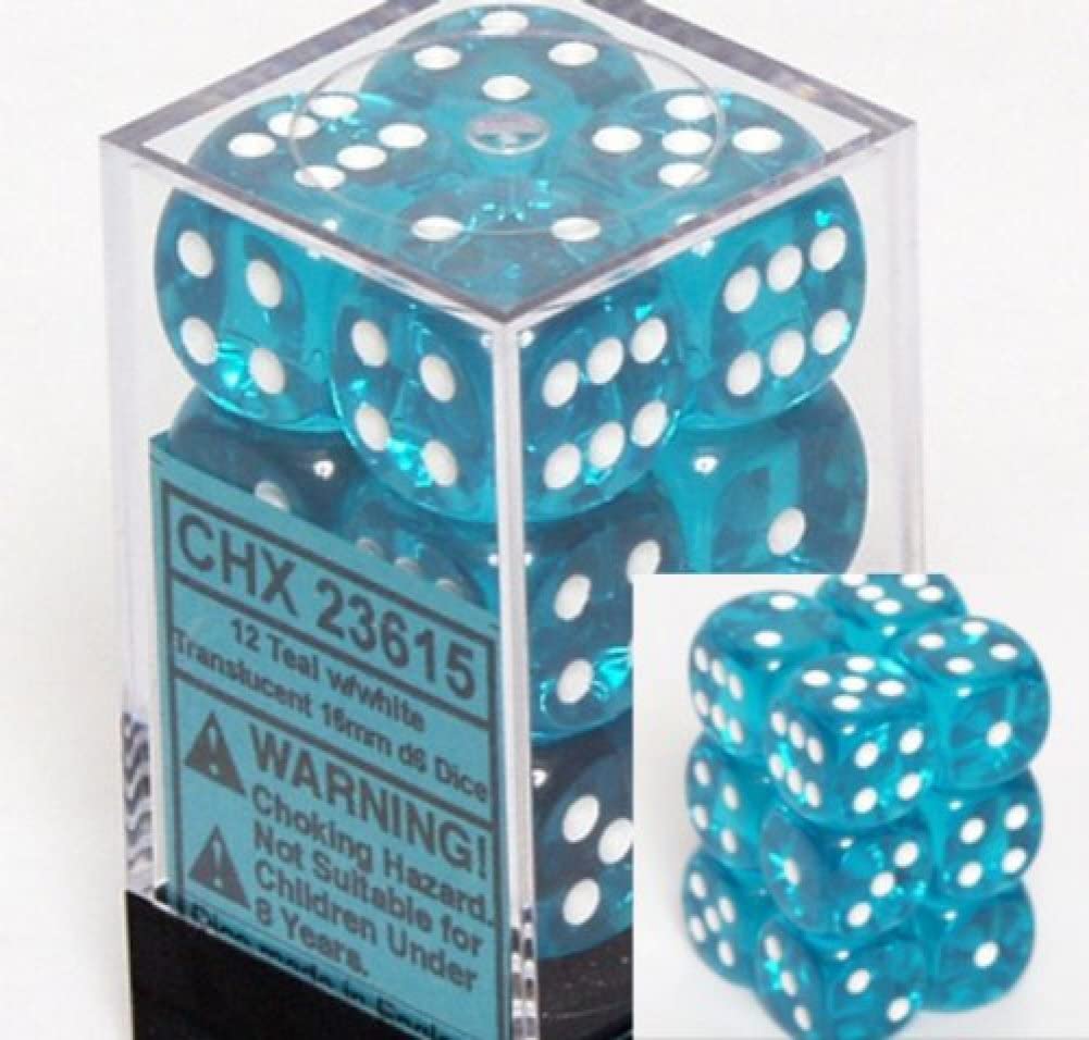Chessex 12D6 16Mm Translucent Teal And White