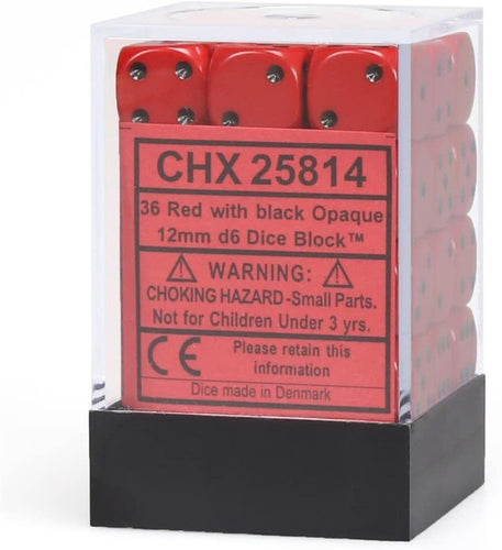 Chessex 36D6 12Mm Opaque Red/White Chx25804