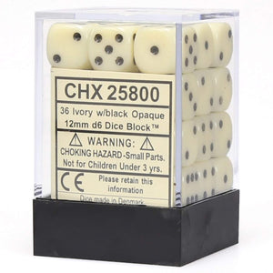 Chessex 36D6 12Mm Opaque Ivory/Black Chx25800