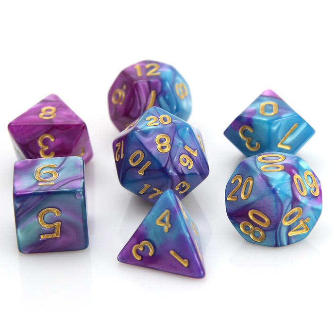 7 Piece Rpg Set - Purple And Turquoise Marble