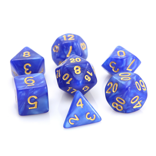 7 Piece RPG Set - Blue Swirl with Gold